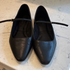 Open Edit Black Leather Mary Jane Flats, Sz 9.5